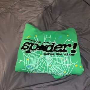 Green Graphic Crewneck Sweater with Spider Web Design